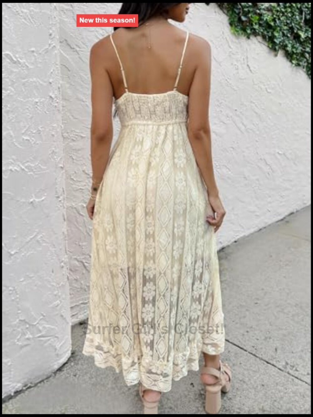 Lace V-Neck Sleeveless Maxi Sundress Boho Crochet Tassel Beach Vacation - Picture 5 of 7